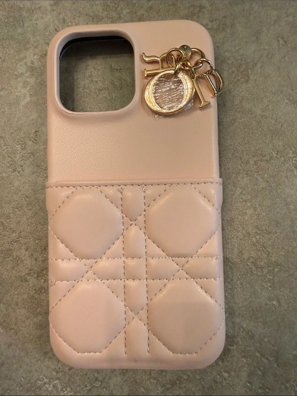 Pink Quilted Leather iPhone Case with Gold Charm